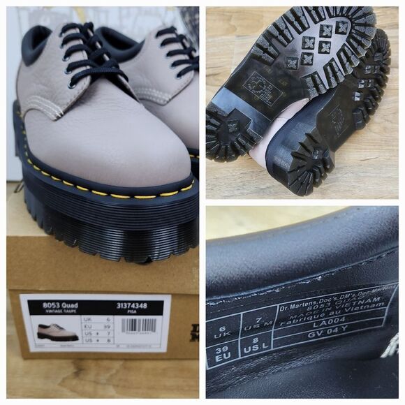 🩵NIB Dr. Martens Taupe 8053 Quad Retro Pisa Leather Platform Oxfords Size 8 - Picture 15 of 16